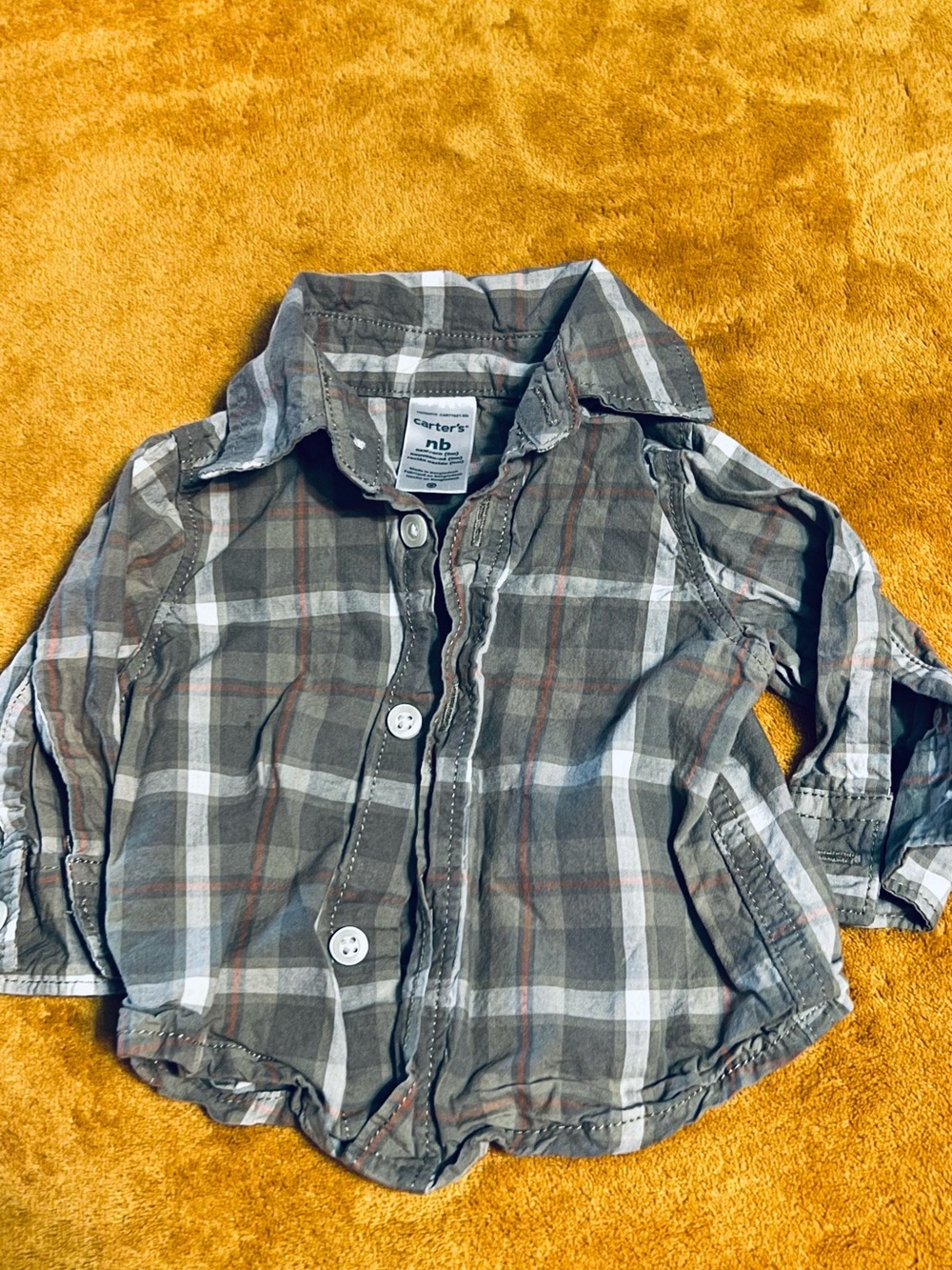 Carter's Olive and White Plaid Button-Down Shirt